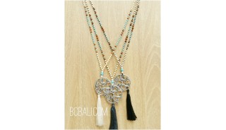 balinese handmade tassels necklaces bronze caps 