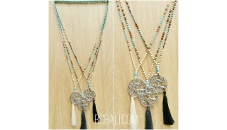balinese handmade tassels necklaces bronze caps 