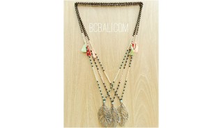 bronze caps pendant necklaces beads stone 3color