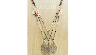 bronze caps pendant necklaces beads stone 3color