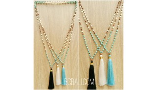 three color tassels necklaces bead wood rudraksha stone