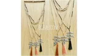 tassels pendant necklaces bronze caps beads bali