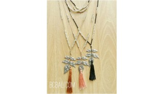 tassels pendant necklaces bronze caps beads bali