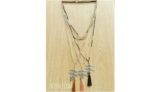 tassels pendant necklaces bronze caps beads bali