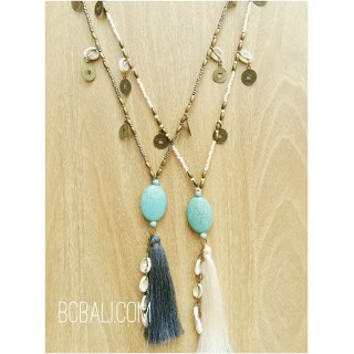 two color beads stone necklaces tassels handmade