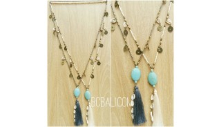 two color beads stone necklaces tassels handmade