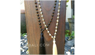 bali tassels necklaces ceramic bead two color