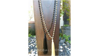 bali tassels necklaces ceramic bead two color