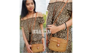 ethnic hand woven grass ata small bags handmade leather strap 