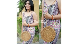 star circle disc women bag ata grass rattan flower strap bali handmade