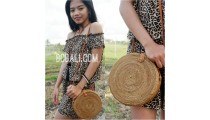 women handbag ata grass rattan circle leather strap 