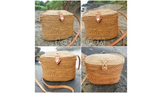 women handbag long handle leather ata rattan grass handmade bali