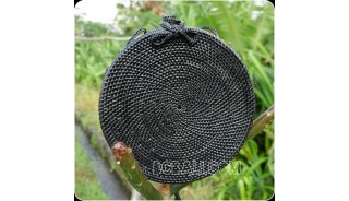 black color ata rattan handbag handwoven handmade circle design