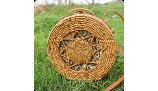 new circle design rattan ata hand woven batik lining handbag