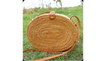 new oval design rattan handbag ata hand woven leather handle 