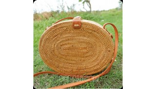 new oval design rattan handbag ata hand woven leather handle 