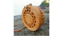 new rattan handbags circle design motif bow close handle leather