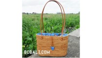 balinese designer straw rattan handwoven handbag leather handle