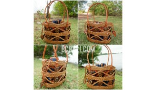 balinese style handwoven ata grass woman tote bag with batik lining