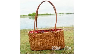 beach handbag natural design ata straw rattan hand woven leather