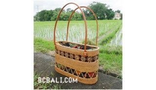 ethnic style balinese tote bag ladies with grass straw rattan handwoven