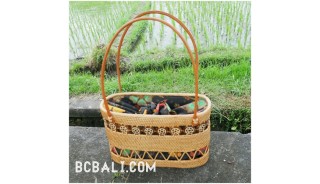 ethnic style balinese tote bag ladies with grass straw rattan handwoven