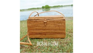 natural ethnic design grass ata handwoven square bag handmade bali