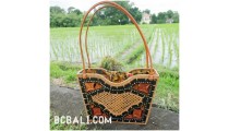 wooden handbag with grass straw rattan full handmade unique