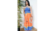 exotic hand patterned rayon painting long dress handmade bali