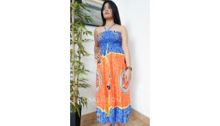 exotic hand patterned rayon painting long dress handmade bali