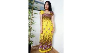 floral fabrik printing yellow clothing long dress bali batik printing