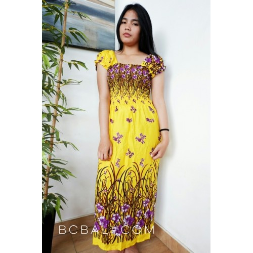 floral fabrik printing yellow clothing long dress bali batik printing ...