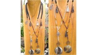 tassel necklace pendant seashells bead strand leather string