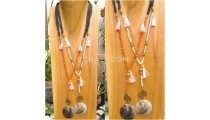 tassels necklace beads pendant seashells leather strings 