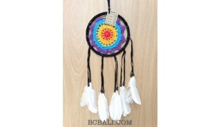 bali handmade crochet dream catcher colorful long leather feather tassels