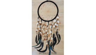 big circle bali design dream catcher long multiple feathers with leather