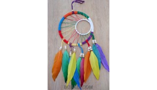 colorful dream catcher feather leather string double circle bali