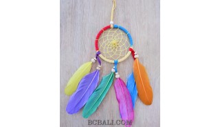 colourful dream catcher feather leather string handmade bali style