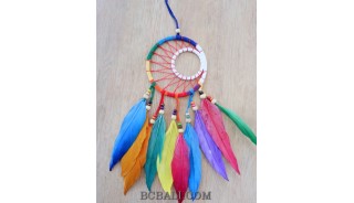 colorful dream catcher feather leather wood bead string handmade bali