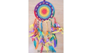 crochet dream catcher colorful rainbow feathers balinese style
