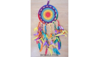 crochet dream catcher colorful rainbow feathers balinese style