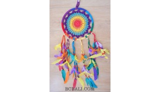 crochet dream catcher colorful rainbow feathers balinese style