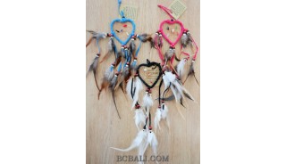 3color heard dreamcatcher peaceful feathers and leather small size