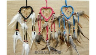 3color heard dreamcatcher peaceful feathers and leather small size