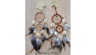 cow bone small dream catcher double circle feather bali handmade