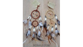 cow bone small dream catcher double circle feathers handmade