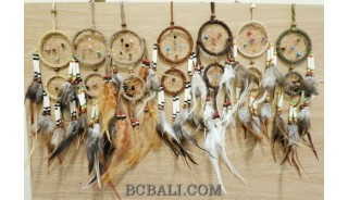 double circle dream catcher leather suede and feathers made in bali