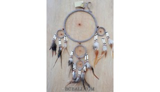 dream catcher leather triple circle spider feather with cow bone
