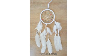 dream catcher net with stone beads feathers white color