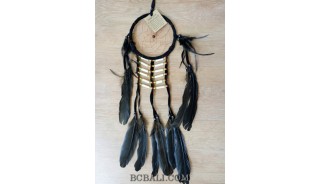 ethnic peaceful dream catcher native american feathers bone black